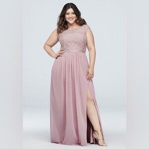 David’s Bridal Bridesmaid Gown Homecoming Prom Dress Size 10 Pink Formal Lace